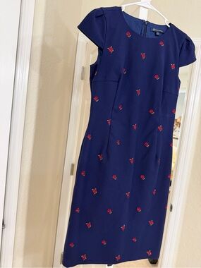 Brooks Brothers Navy Dress with Red Rose Embroidery